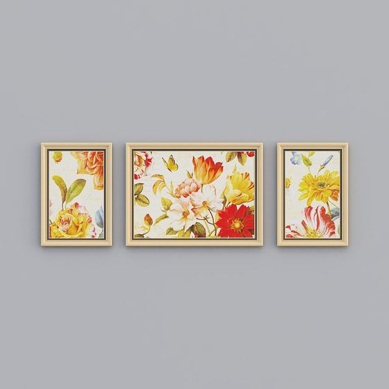 Colorful Floral Framed Artwork 3D model