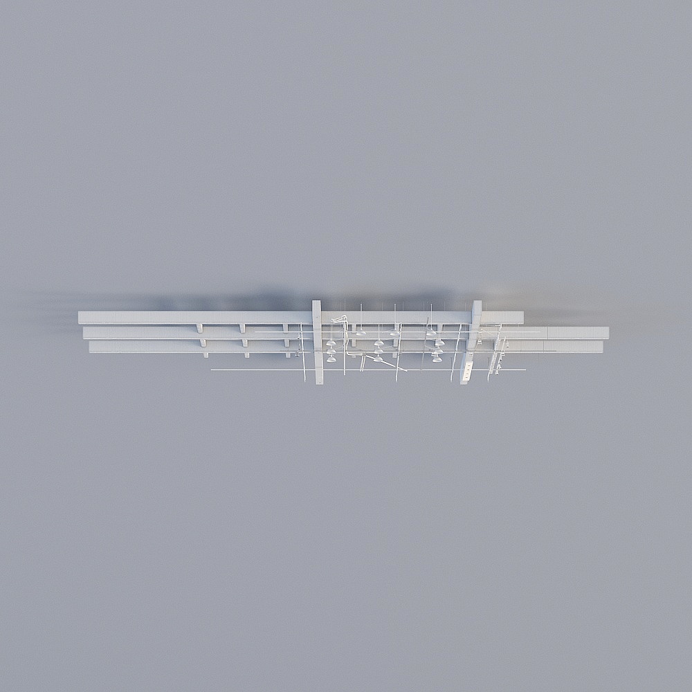 White ceiling light fixture with hanging lamps on grey background