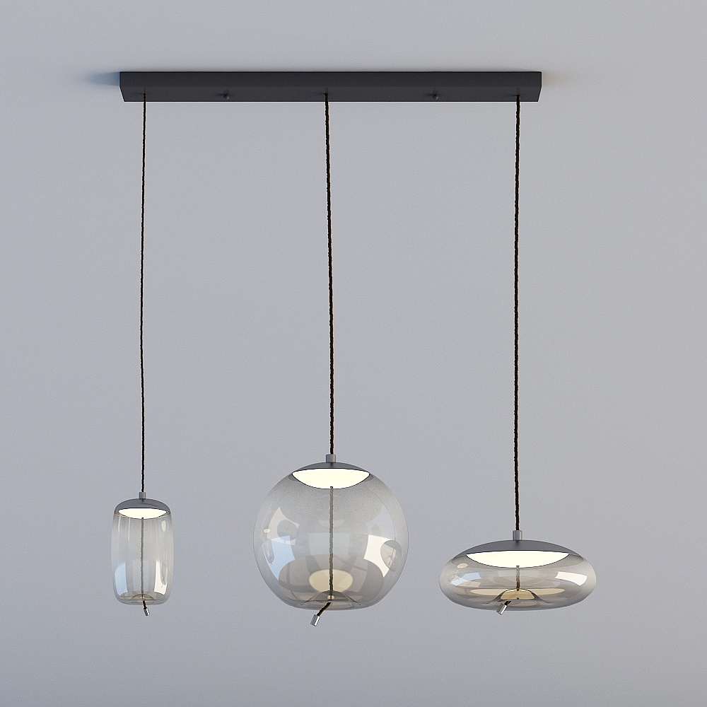 3D lights are all GRN- Nordic Minimalist Bar Cafe Restaurant Personality Creative Glass Hemp Rope Meal Chandelier - MD3179-ABC Smoke Grey