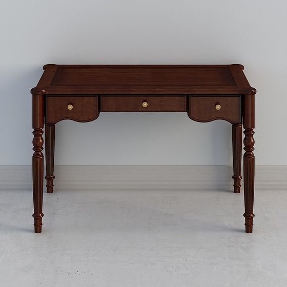 Elegant Vintage 3D Desk and Chair Set Model