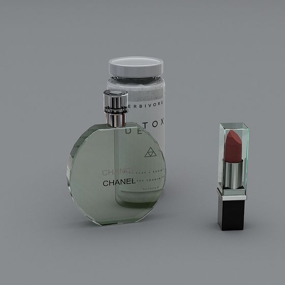Elegant Low-Poly Perfume Bottle & Makeup Container 3D model
