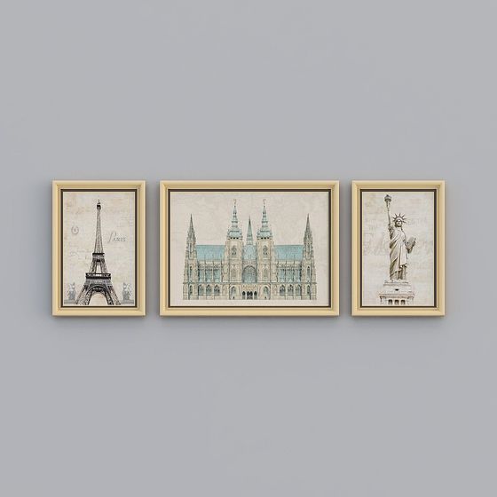 Architectural Triptych 3D Model Series for Creative Projects