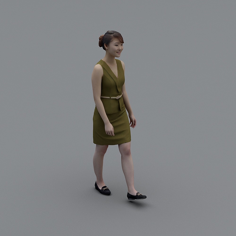 Elegant Olive Green Dress 3D Model