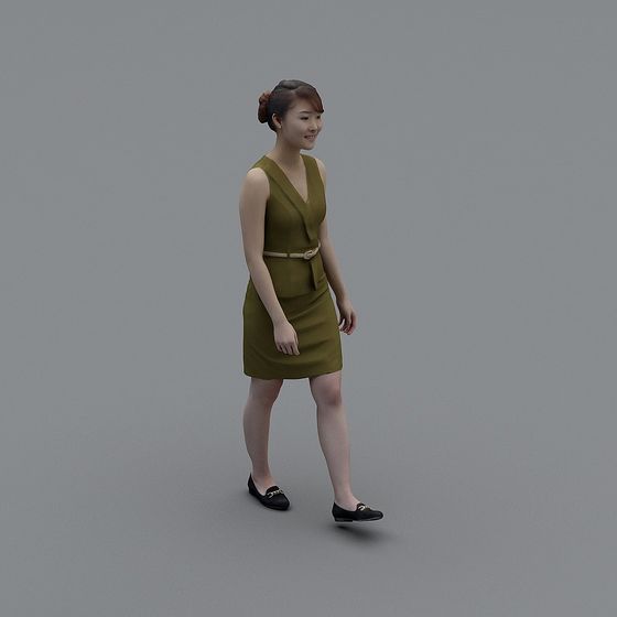 Elegant Olive Green Dress 3D Model