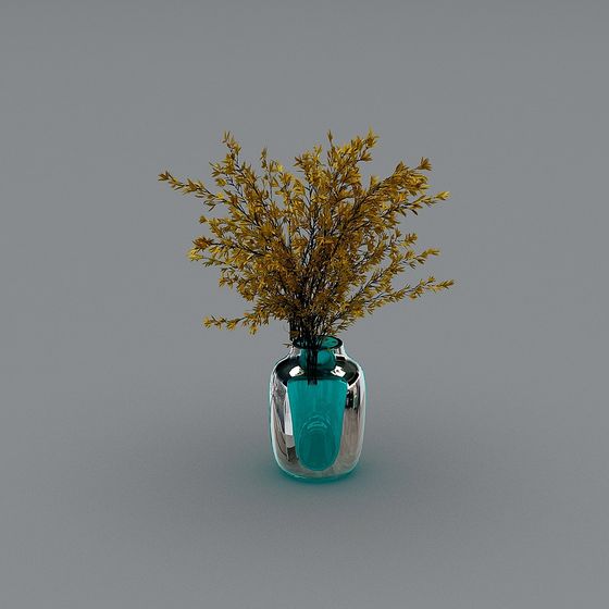 노란 식물 꽃 유리 화병