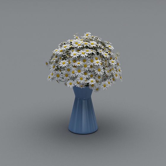Daisy Bouquet in Blue Vase 3D model