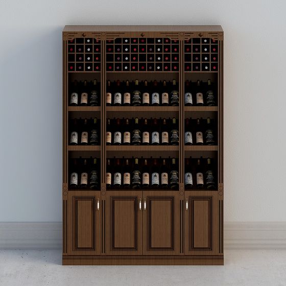 Elegant Low-Polygon Wine Cabinet 3D model