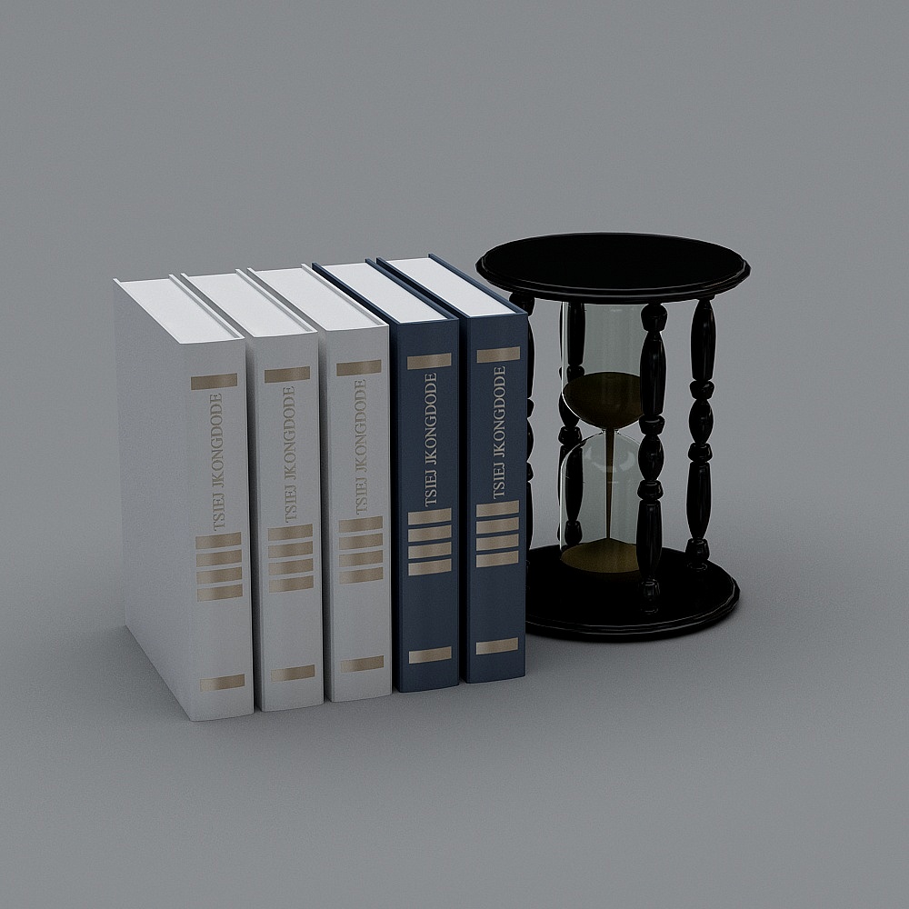 Vintage Books and Hourglass 3D model