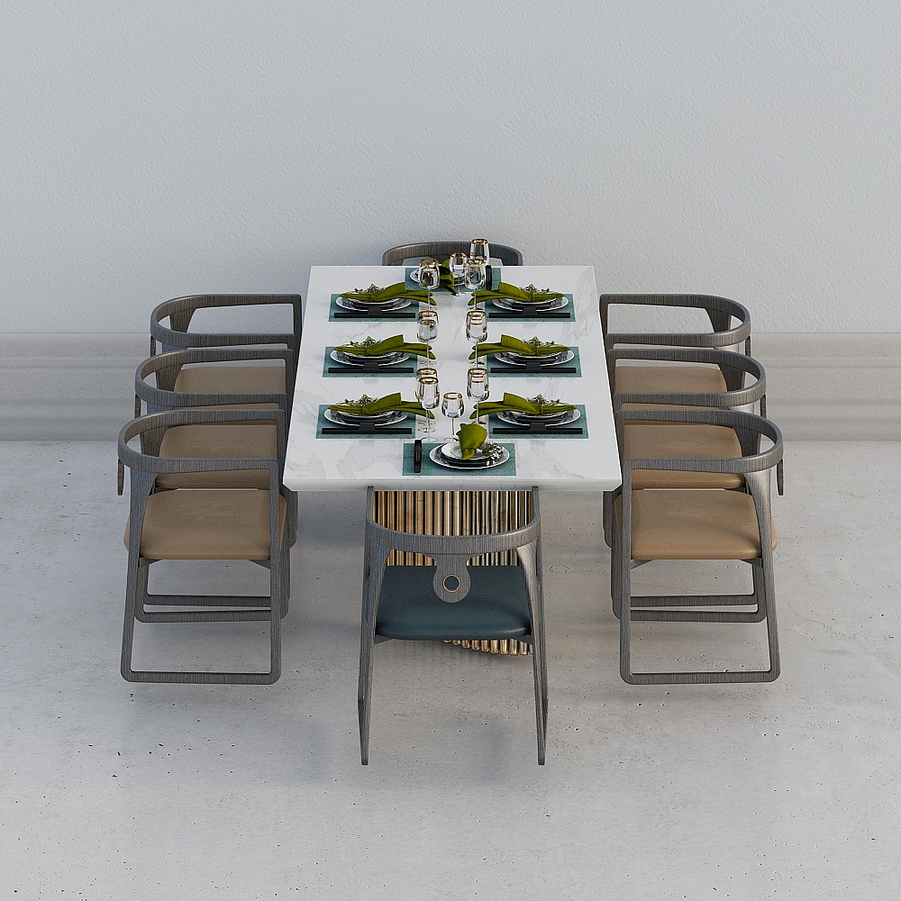 Elegant 3D Dining Table and Chair Set Model