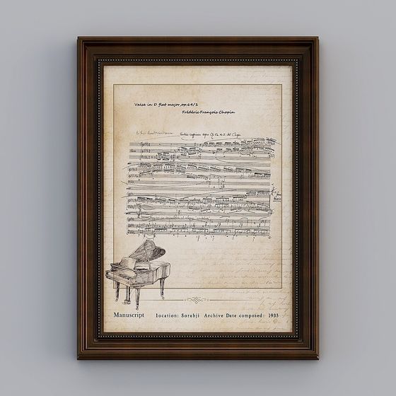 Classic Musical Score Wall Art 3D model