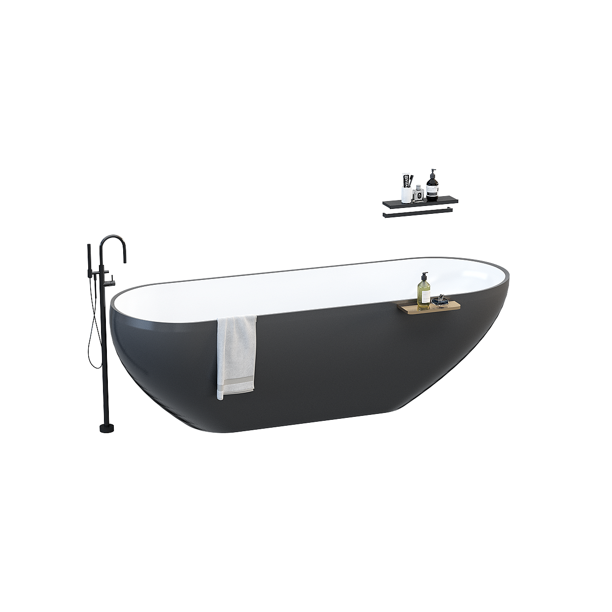 Sleek Freestanding Bathtub 3D Model – Minimalist Black & White