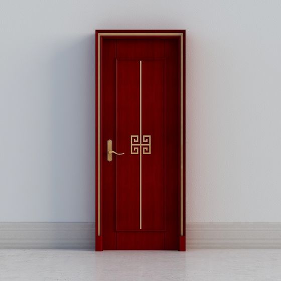 Elegant Red 3D Door Model with Gold Accents