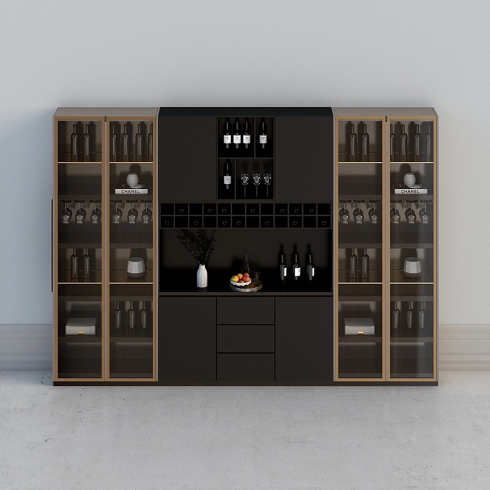 Elegant Low-Polygon Wine Cabinet 3D Model