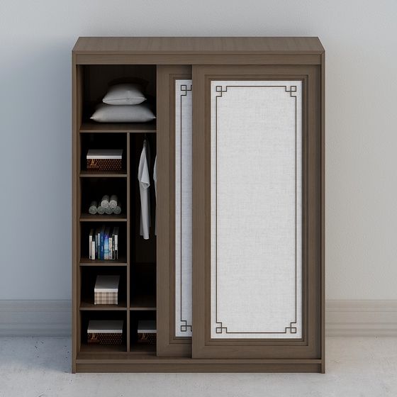 Stylish Minimalist Sliding Wardrobe 3D model