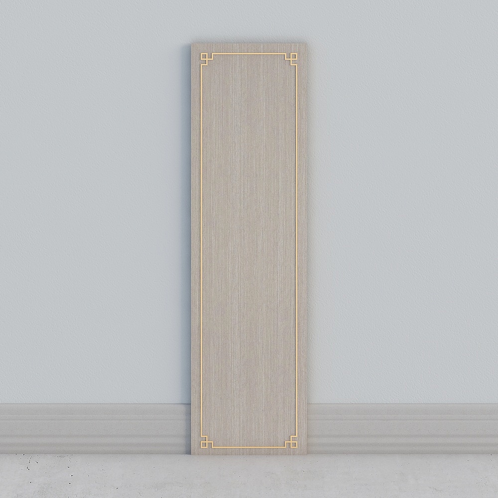 Light wood wall panel with gold border line and grey background