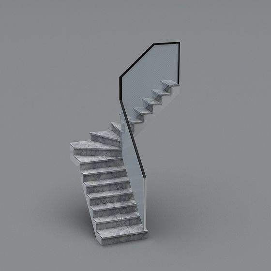 Modern Low-Poly Concrete Staircase 3D model
