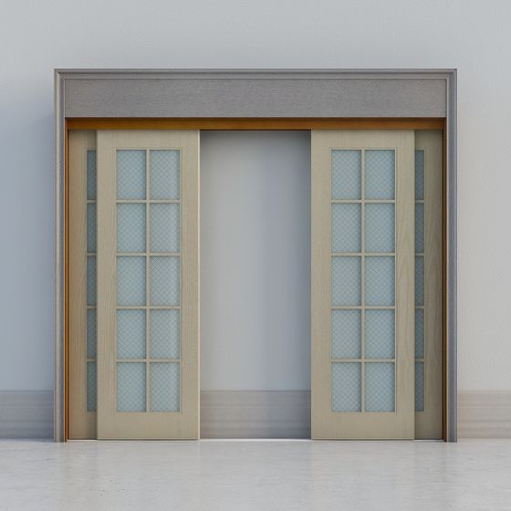 Elegant Double Glass Wood Door 3D model