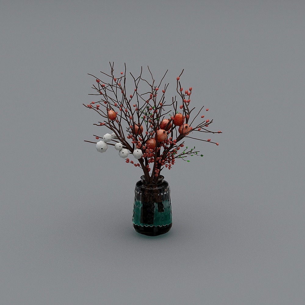 Red flower black vase