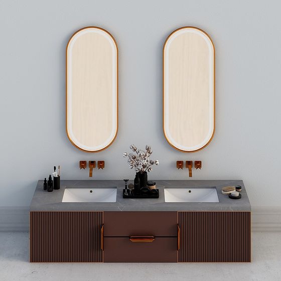 Stylish Dual-Surface Bathroom Vanity 3D model