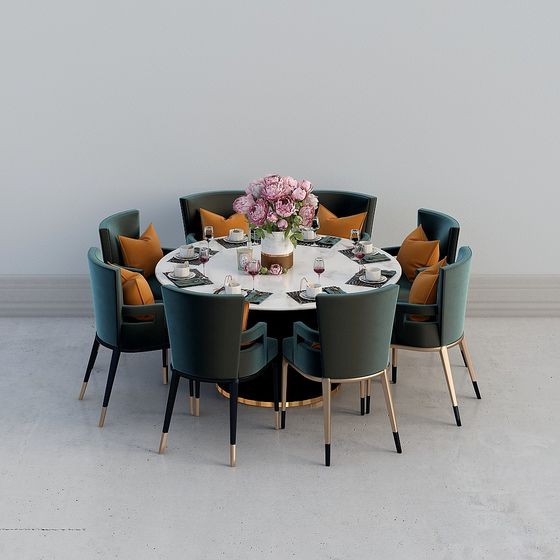 Elegant Round Table and Chairs Set 3D model