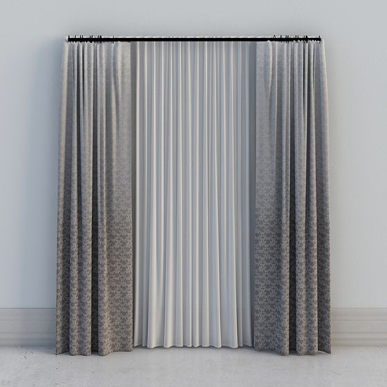 Sleek Geometric Curtain 3D model for Modern Interiors