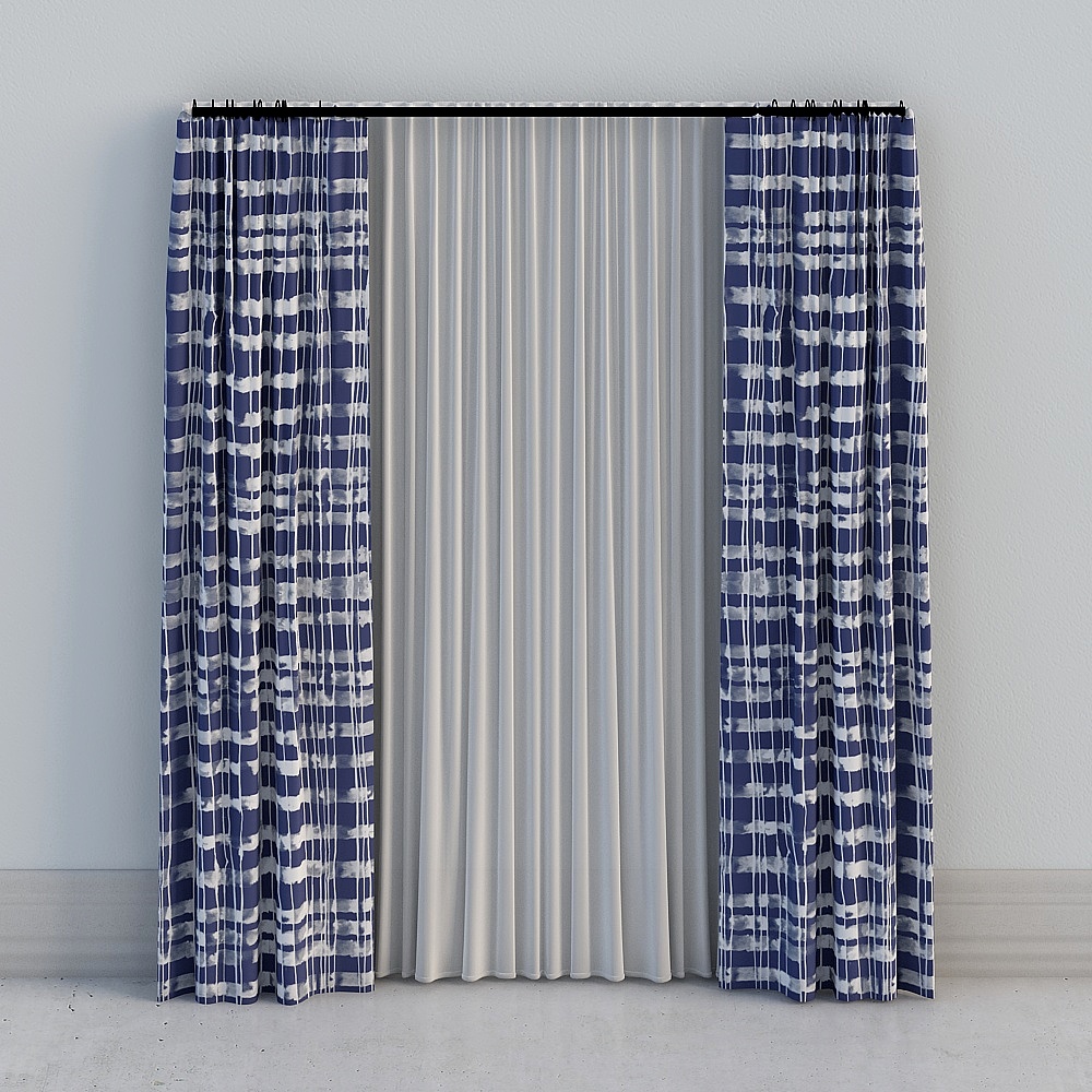 One room - Modern affordable luxury garden blue gradient high warp dense printed Curtains