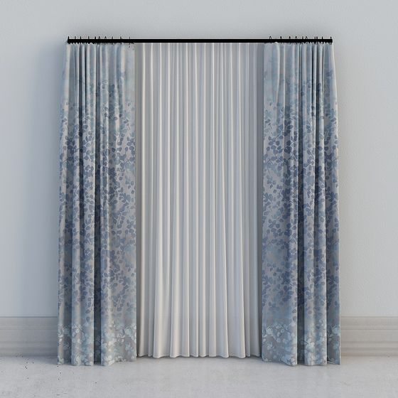 Serene Floral Curtain 3D model