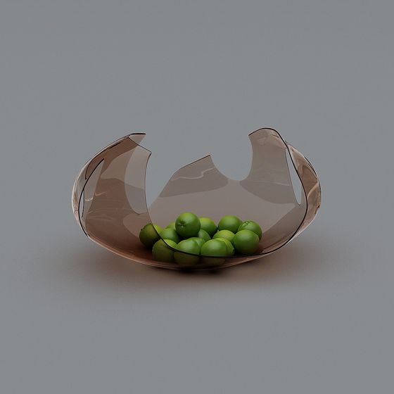 Modern translucent brown glass bowl with green apples on grey background