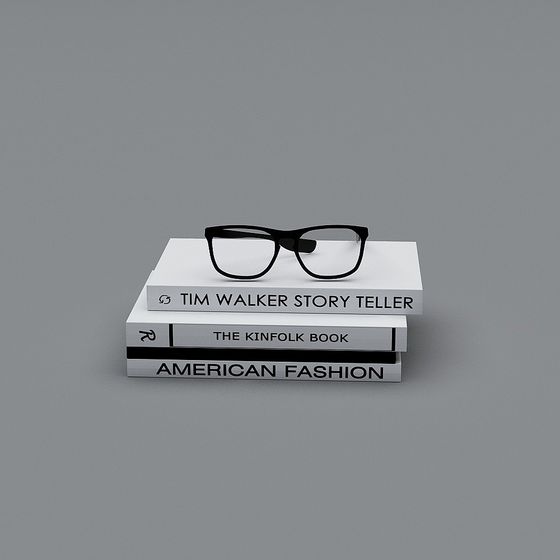 Stylish Glasses on Books Stack 3D model