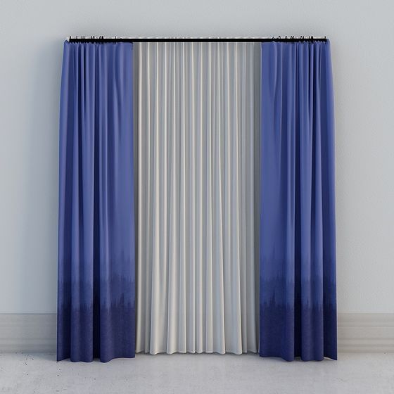 Elegant Navy Blue Low-Poly Curtain 3D model