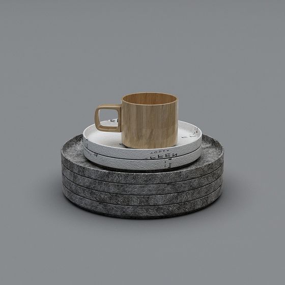 Stone Tray and Wooden Cup 3D model