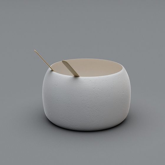 Concrete Bowl and Wooden Spoon 3D model