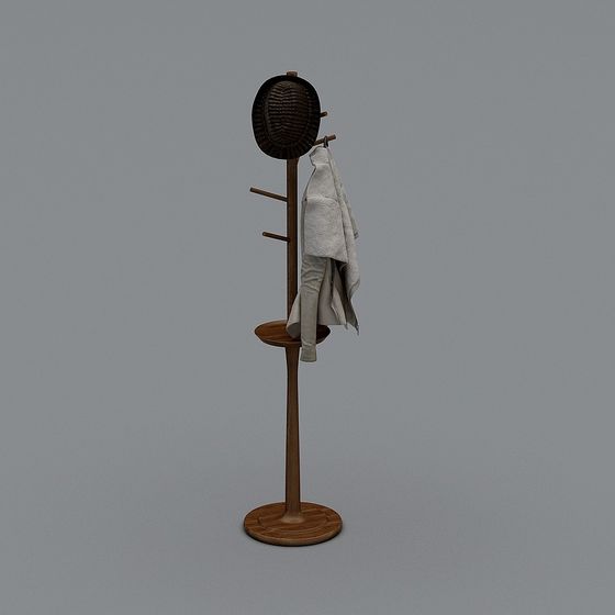 Minimalist Wooden Coat Rack 3D model