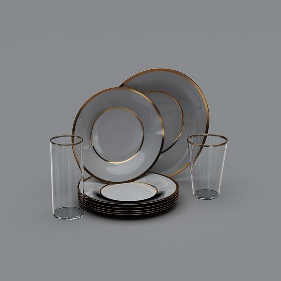Elegant Dinnerware 3D model for Modern Aesthetics