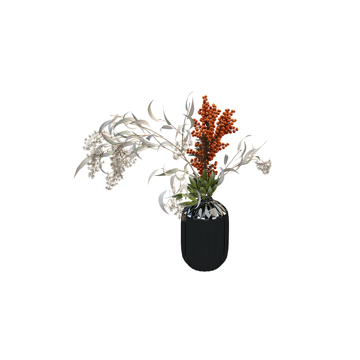 Autumn Vase 3D Model – Black Glass with Fall Foliage