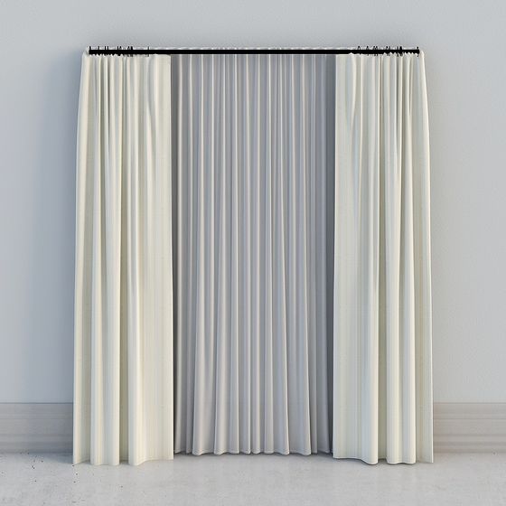 Une chambre - moderne - nouveau chinois - gris clair - rideau gris