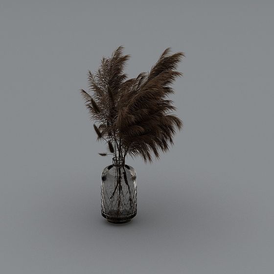 Glass Vase with Palm Leaves 3D Model