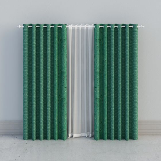 Elegant Green Curtain 3D model for Modern Interiors