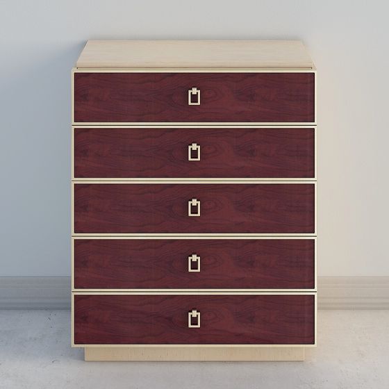 Elegant Low-Poly Five Drawer Cabinet 3D model