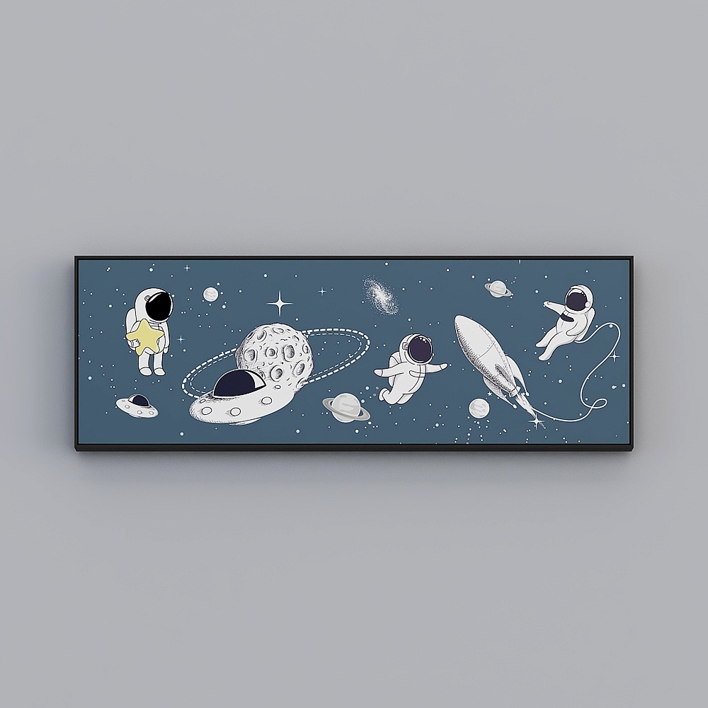 Astronauts decorate the background wall of the cartoon children's room with a mural of the boy's bedroom bedside bwhxd-x-18