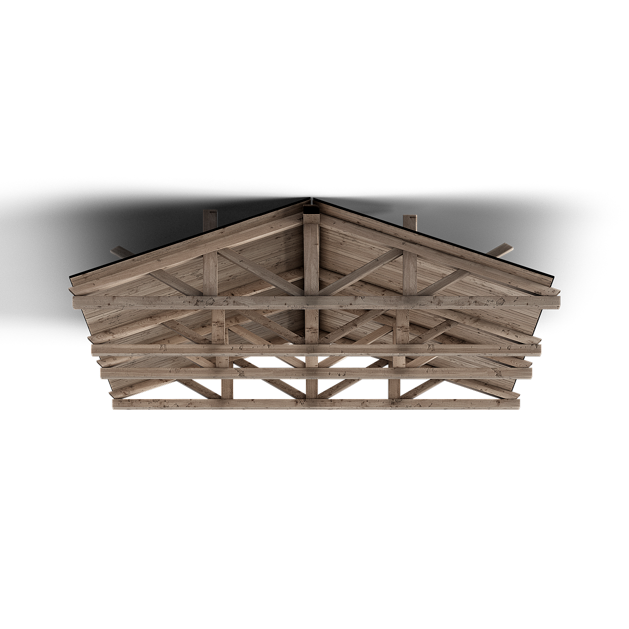 Countryside Cottage Roof 3D Model – Rustic Wooden Texture