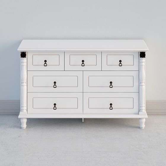 Classic White Six-Drawer Cabinet 3D model