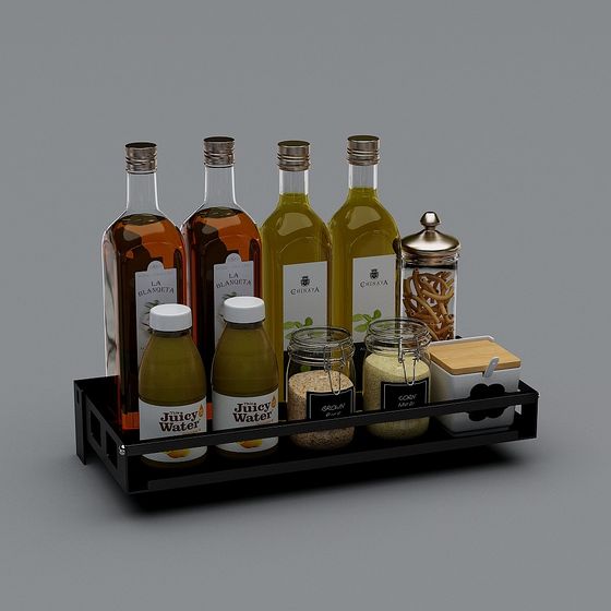 Elegant Seasoning Containers Shelf 3D Model in Gold