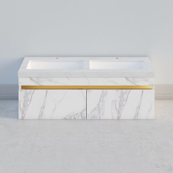 Elegant Marble Double Basin Bathroom Vanity 3D model