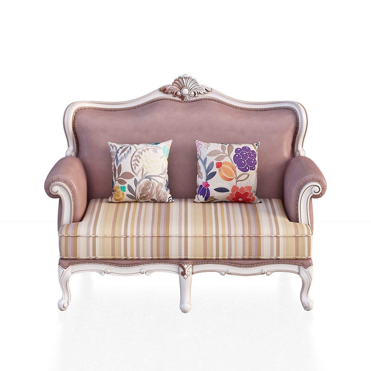 Vintage Modern Sofa 3D Model – Pink Leather & Fabric