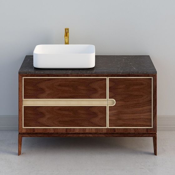 Elegant Low-Polygon Bathroom Cabinet 3D model