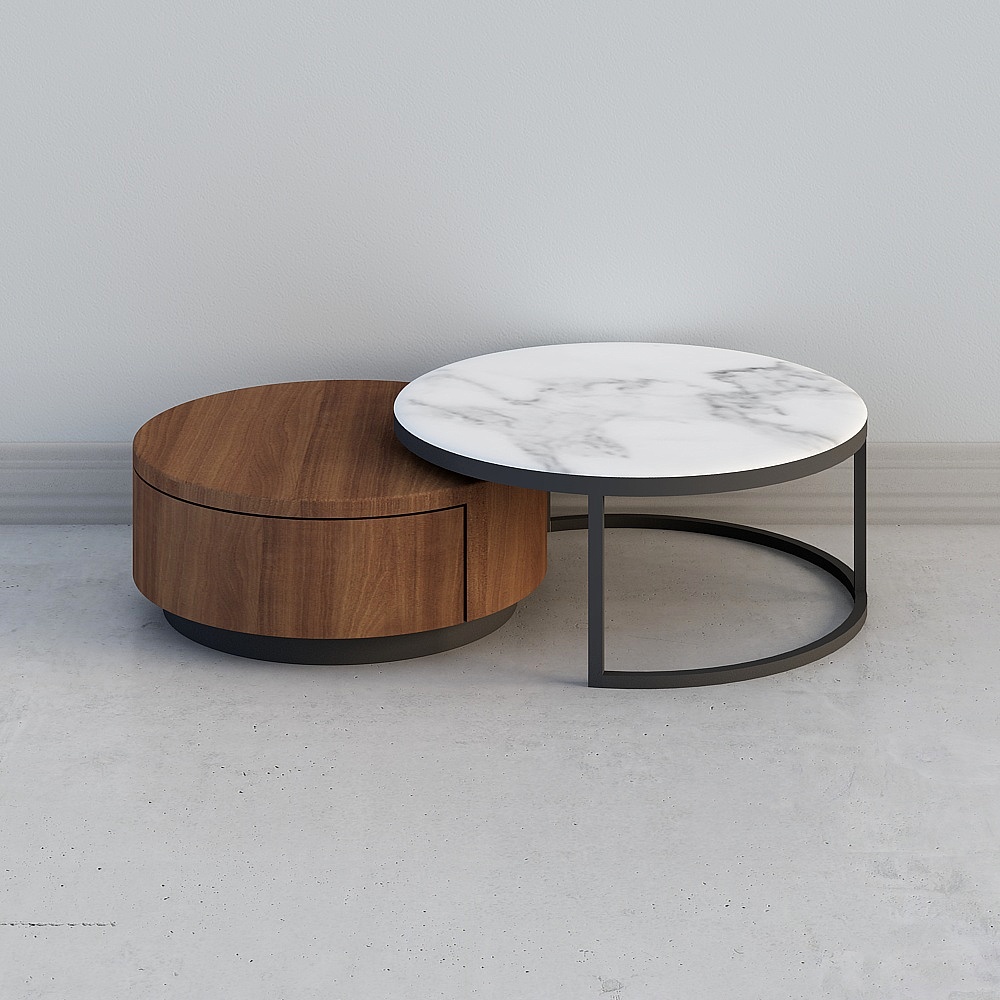 Round tea table 1- Marble and wood (1)