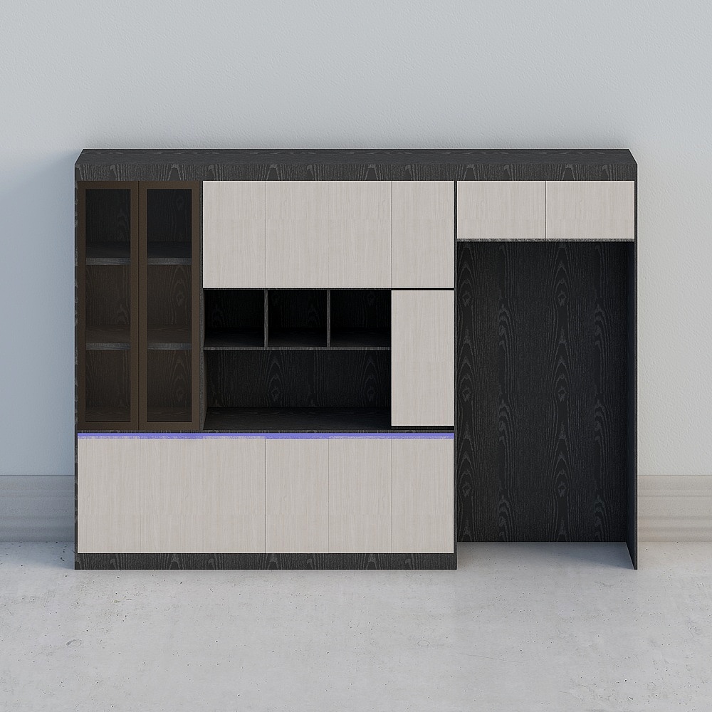 Elegant Low-Poly Black Wood Cabinet 3D model
