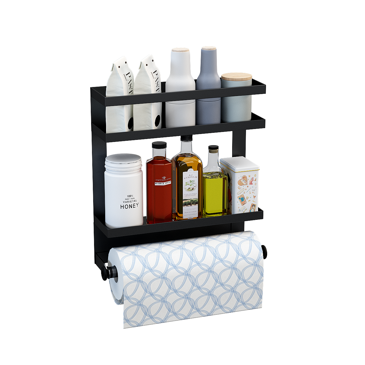 Minimalist Kitchen Storage Rack 3D Model – Black Metal & Wood