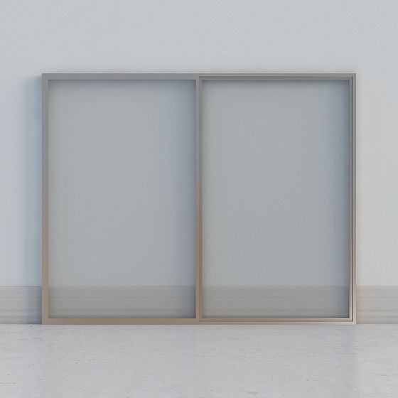 Minimalist Double Frame Glass Door 3D model